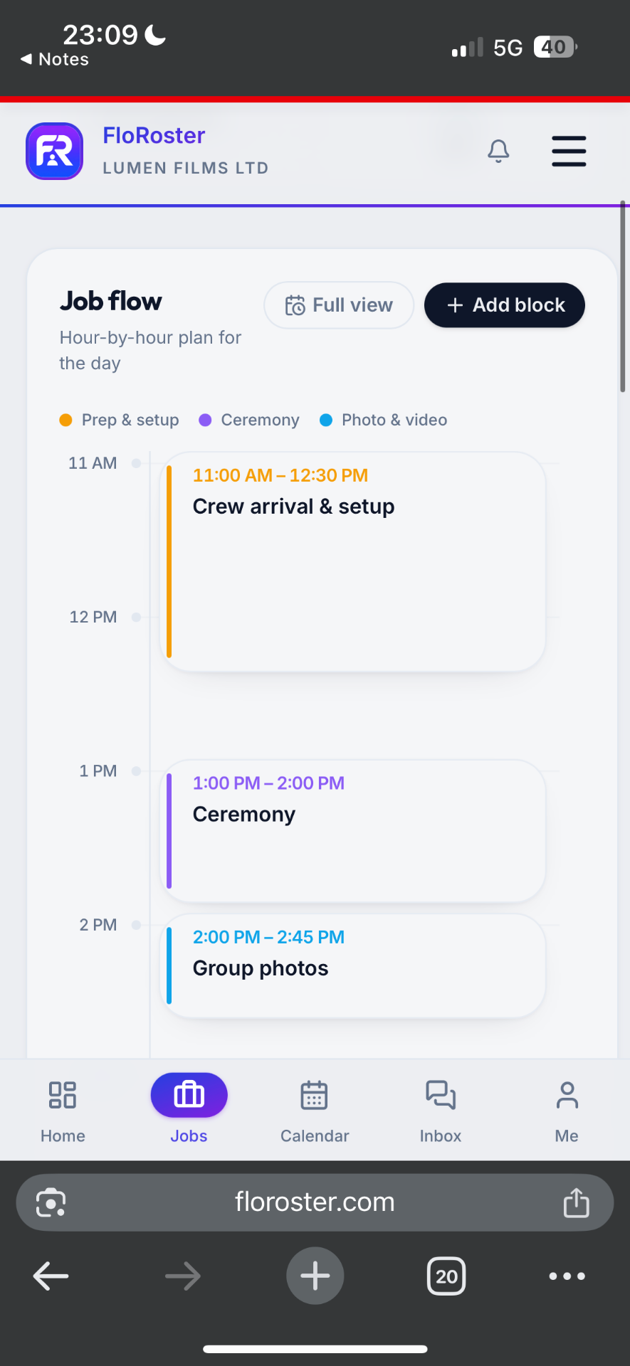 FloRoster job flow on mobile